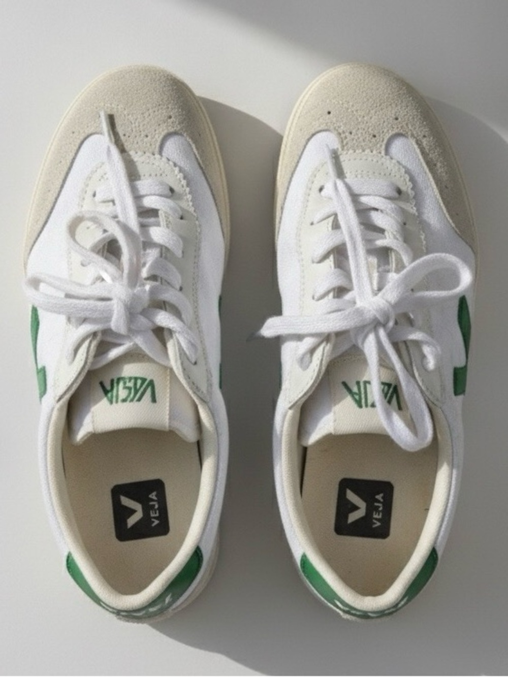 White Veja Volley White Sneakers with Emerald V Logo